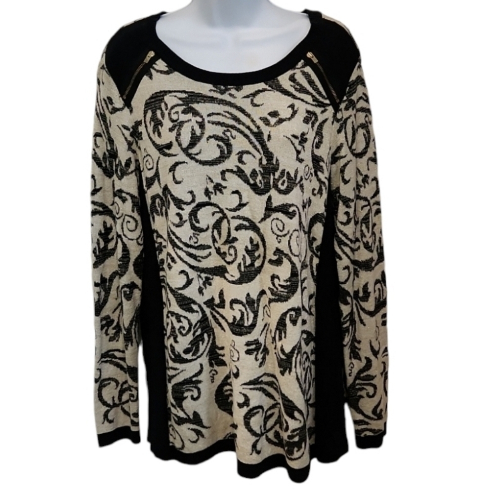 NWT Chico's Gold Metallic Thread Zipper Detail Top - Picture 1 of 6